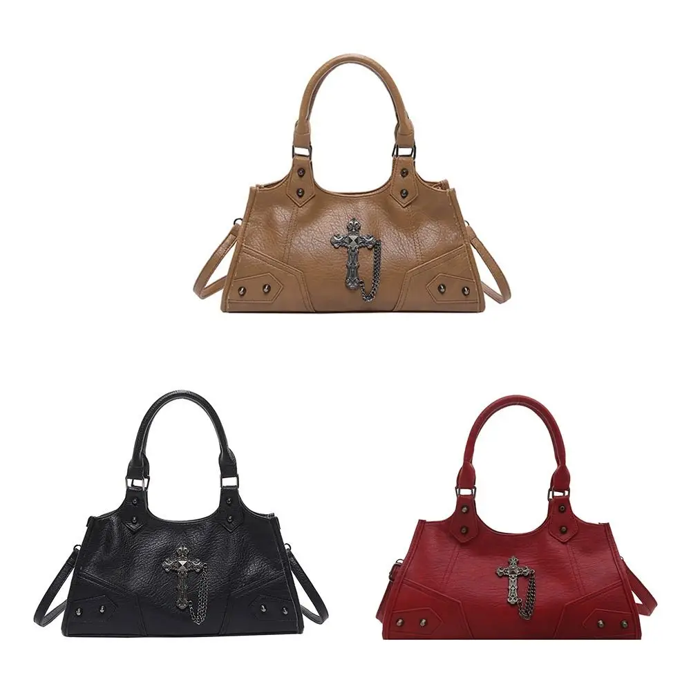 PU-leer gotische crossbody tas grote capaciteit modeontwerp locomotief stijl onderarmtas effen kleur Koreaanse stijl
