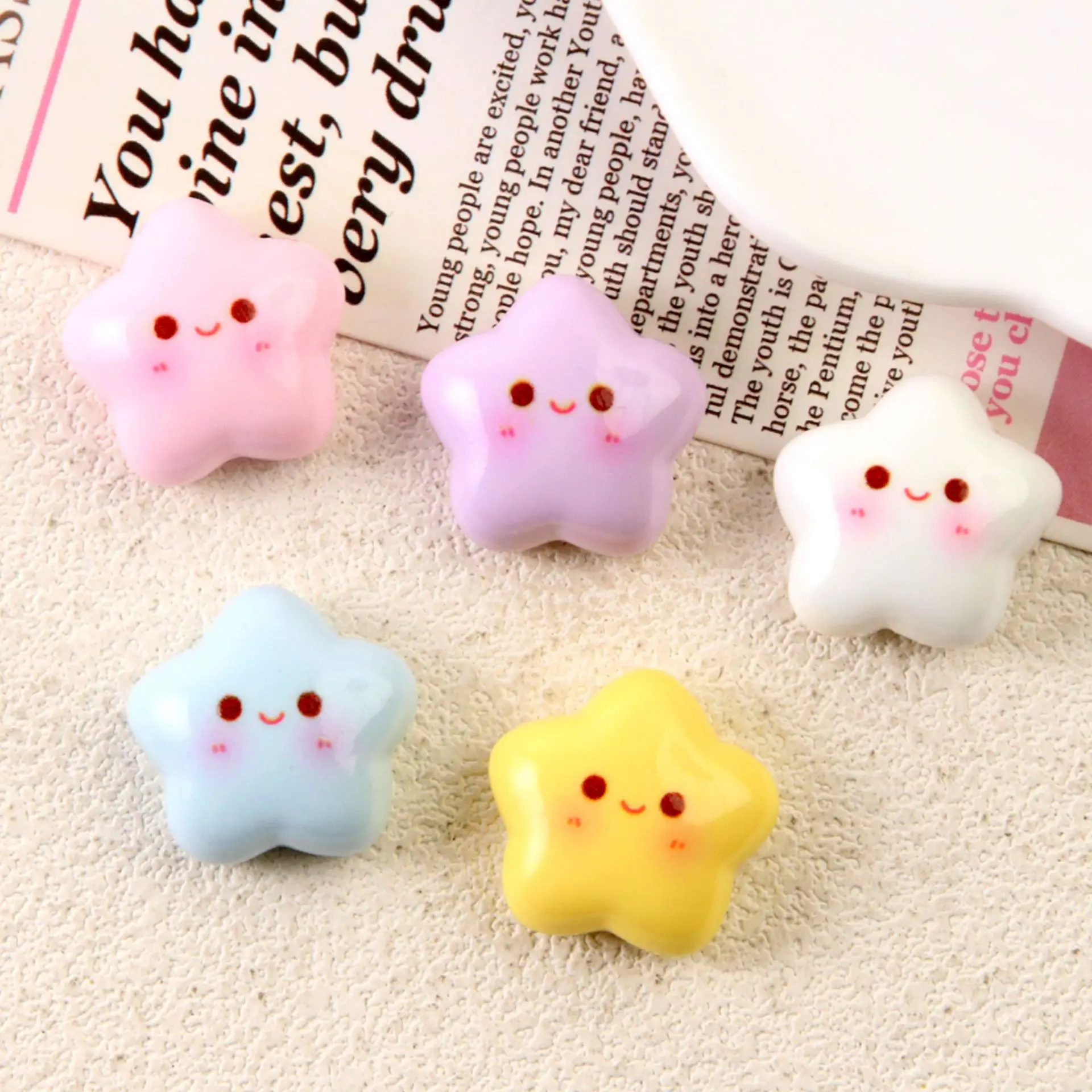 16pcs Mixed Cute Smiley Star Resin Shoe Charms - Cartoon Star Decor for Clogs & Beach Bags