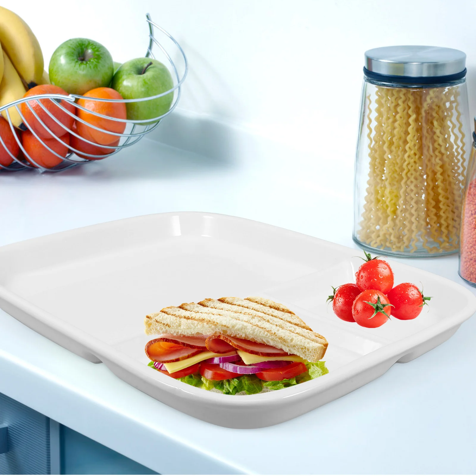 

Bone China Plate Porcelain Ceramic 10 Inch Square Three Compartments Plate for Breakfast Steak Serving Square Ceramic Plates