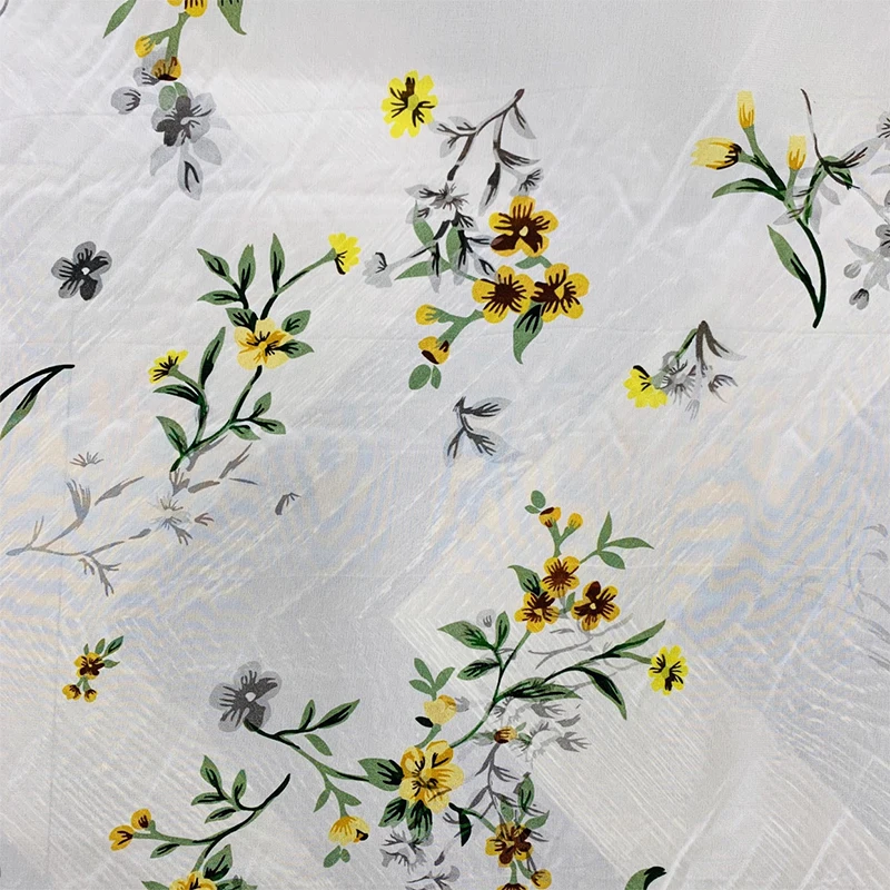 

1 meter 100% Mulberry Silk 16 momme Crepe Silk Fabric White Floral Printed 140cm 55" wide by the yard JX211