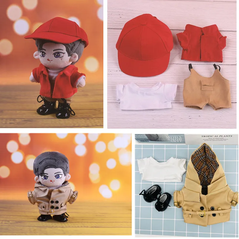 

4-Piece / set Red Baseball Cap Suspenders 20cm doll clothes Light Blue Sportswear Vest 20cm doll outfit Fit For 20cm Plush Doll