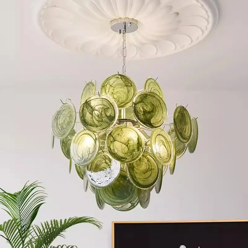 

American style design Green glass chandelier, lustre Colorful Ceiling for Kitchen island lighting decoration, Dimmable