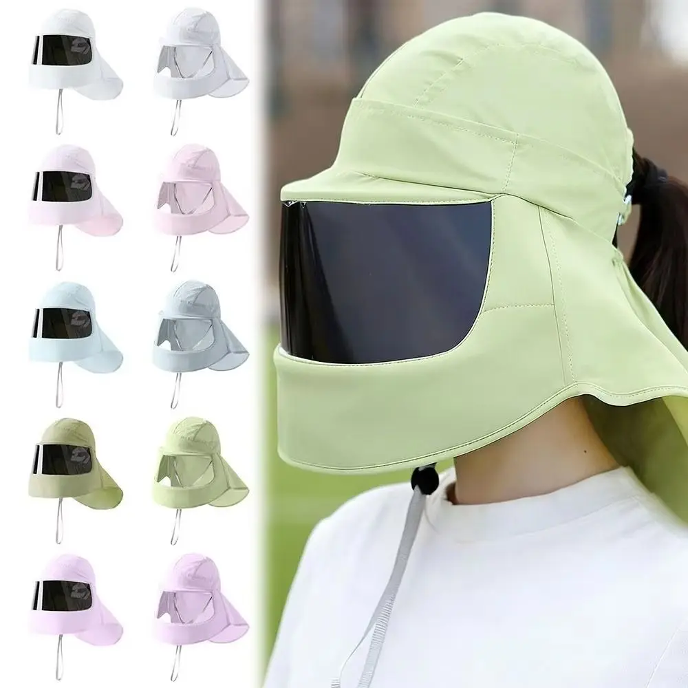 Mirror/Clear Mask Sun Protection Hat Breathable Anti-UV Women's Sunshade Hat Ice Silk Solid Color Sunscreen Mask Sun Hats Shades