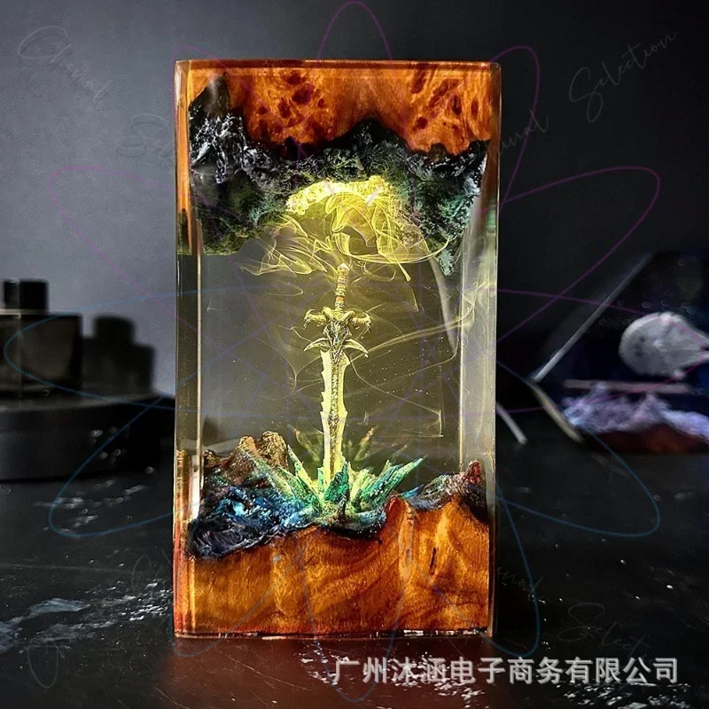 Magic Series, Solid Wood Resin Night Light Magic Sword Art Night Light Game Lovers Gift Christmas Gift