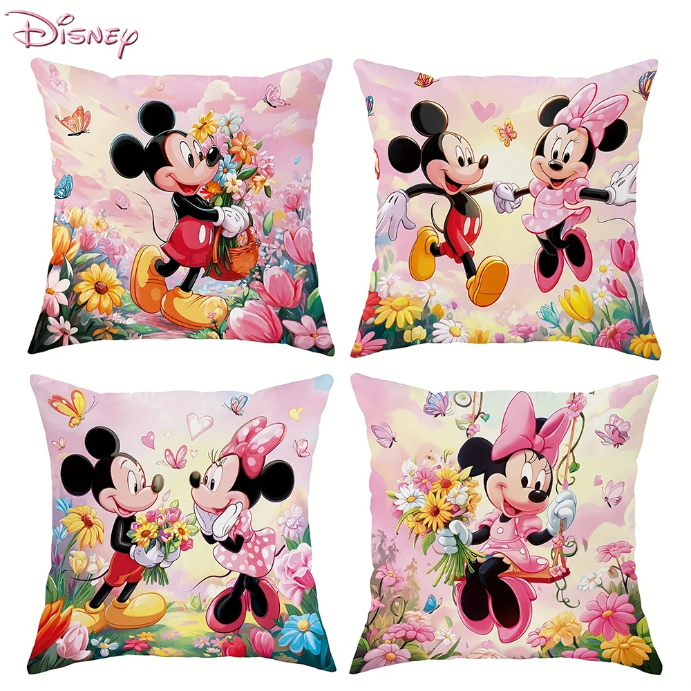 1 funda de almohada con estampado floral de Mickey y Minnie Mouse de Disney: ¡adorable y colorida! Funda para cojín de sofá, decoración de dormitorio