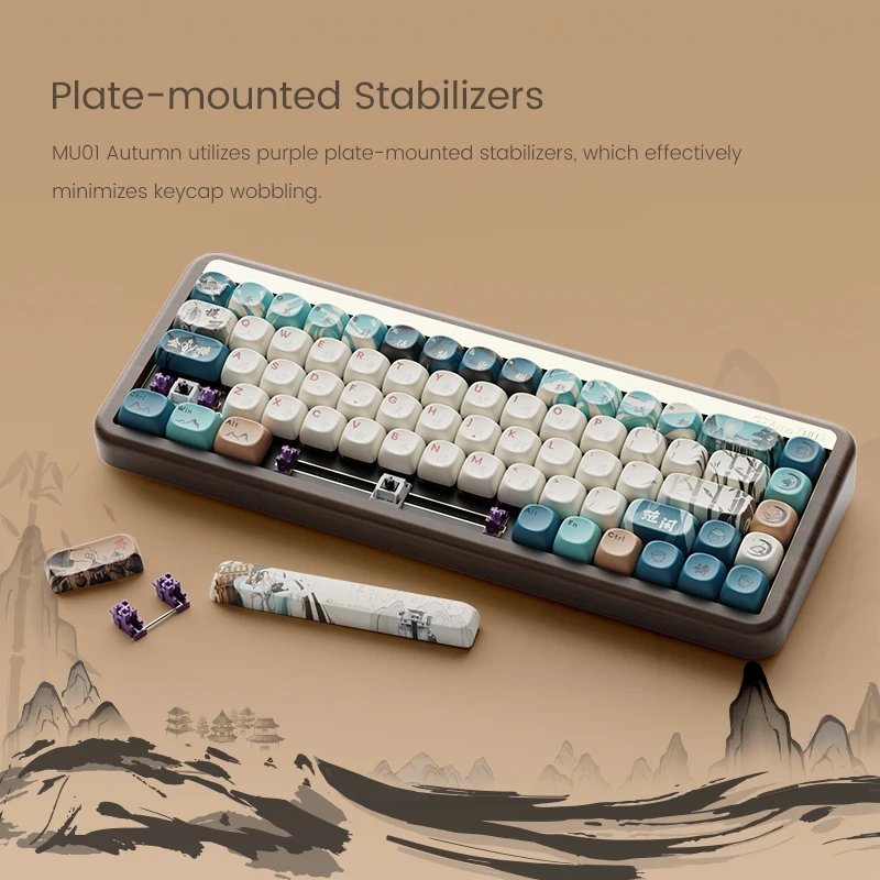 Akko MU01  Wooden Mechanical Keyboard MOA Profile RGB Hot-swappable BT 5.0/2.4G Wireless & Type-C Wired Gaming Keyboard