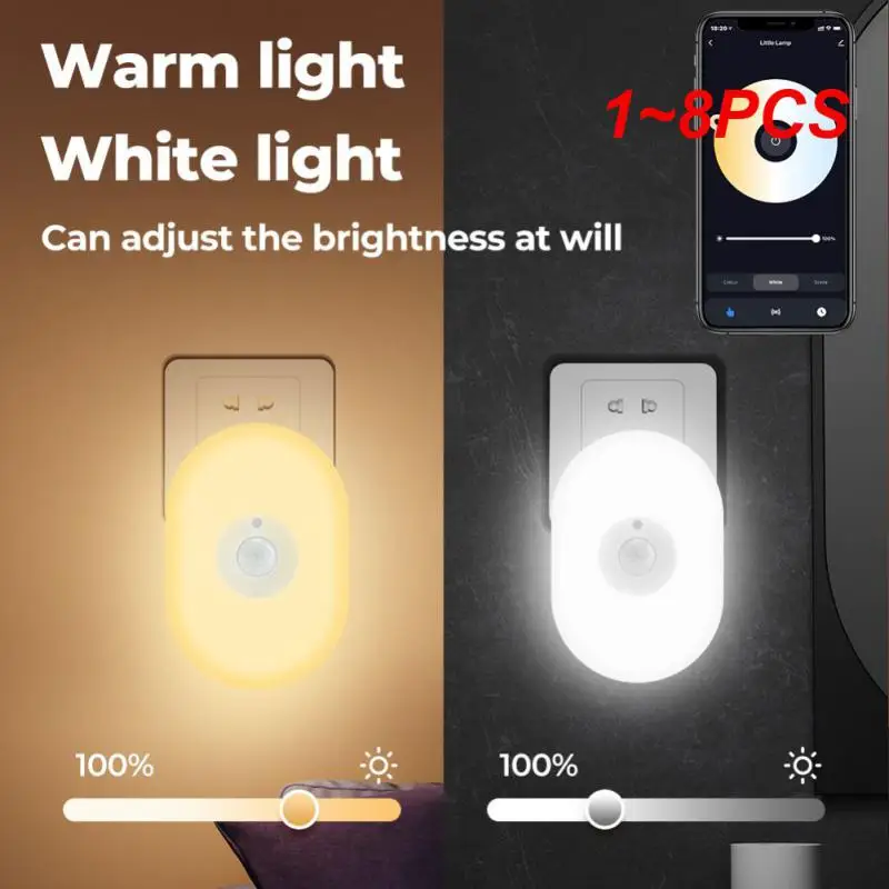 

1~8PCS WiFi Tuya Smart LED Night Light PIR Motion Sensor Light EU US UK Plug Wall Lamp Warm White RGB Room App Voice For Alexa