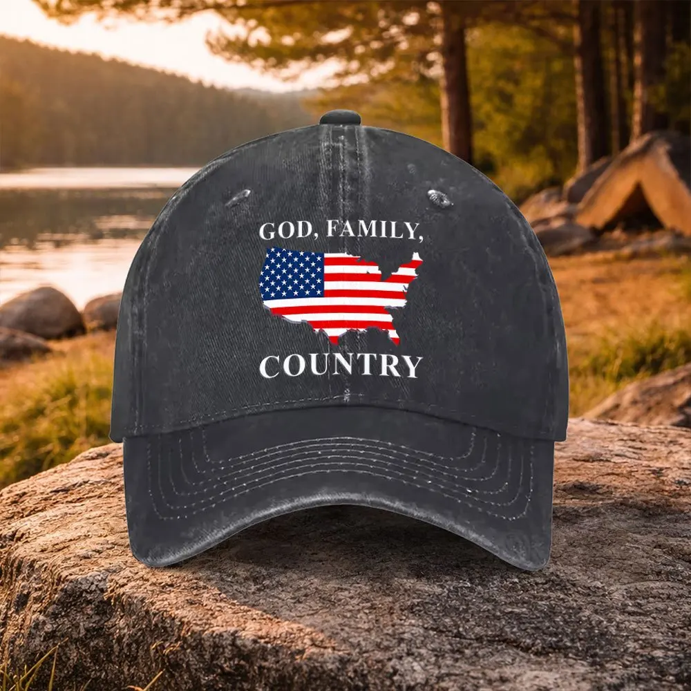 Casual All-Match American Flag Map Print Washed Baseball Cap, Suitable for Golf, Casual Wear And Outdoor Activities, Unisex Golf