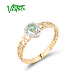 VISTOSO Pure 14K 585 Yellow Gold Solitaire Ring For Women Sparkling Diamonds Emerald Delicate Wedding Engagement Fine Jewelry