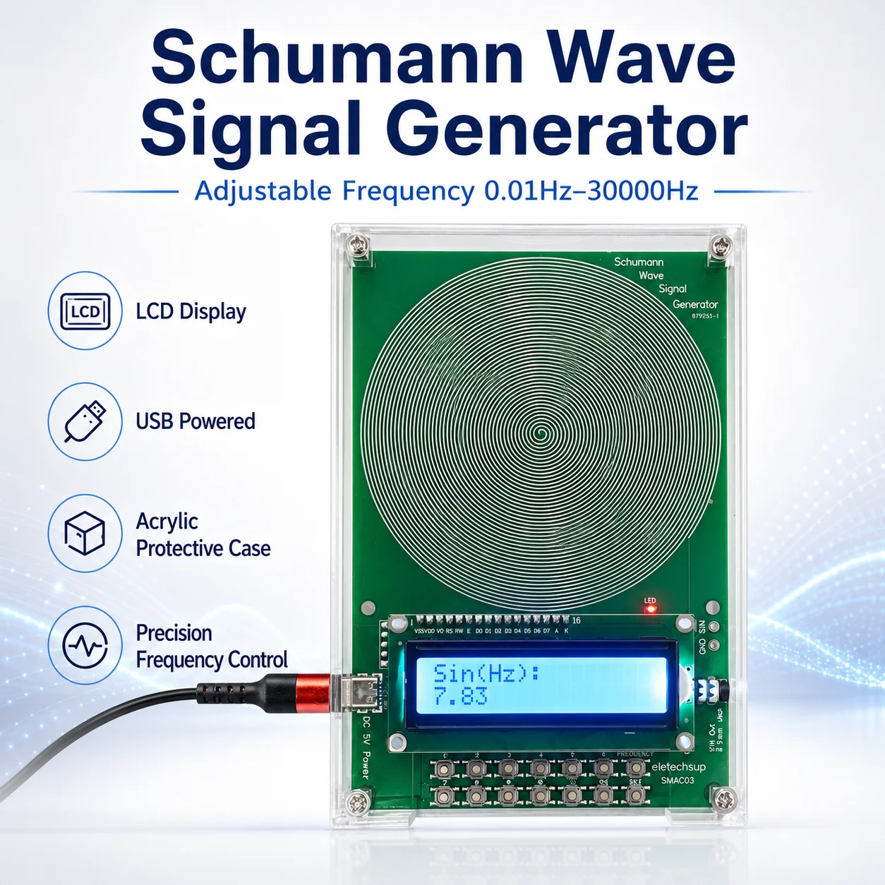 7.83Hz Schumann Wave Generator 0.01Hz-100000Hz Adjustable Low Frequency Pulse Audio Resonator With Type-C Interface For Home