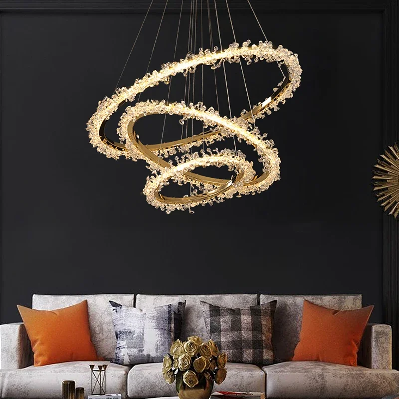 Modern golden crystal ceiling chandelier round LED chandelier for living room dining room hall indoor luxury ceiling lighting