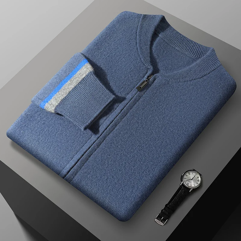 Baseball Collar Pure Wool Cardigan Men's Zipper Sweater Autumn And Winter New Casual Joker Cashmere Coat