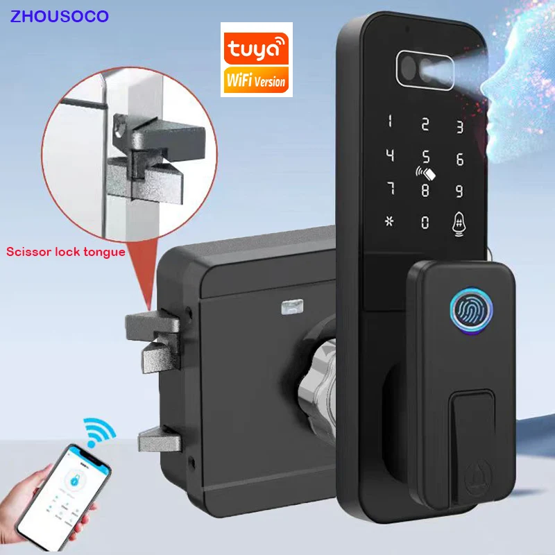 Waterproof 3D Face Recognition Outdoor Gate Fingerprint Lock Tuya WiFI App Passcode Rfid Card Keyless Electronic Smart Door Lock