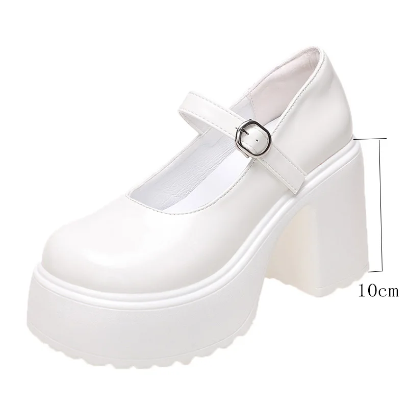 Białe buty Obcasy Lolita buty platformy obcasy Kobiety Mary Jane Buty Vintage Dziewczyny Wysoki obcas Japoński styl College Student Shoes