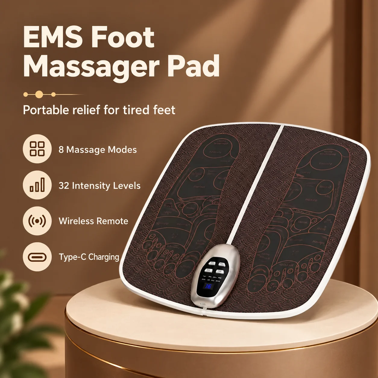 EMS Pulse Foot Massagers Pads 8 Modes 32 Intensity Levels For Massage Care Pads With Microcurrent Electric Foot Relaxation