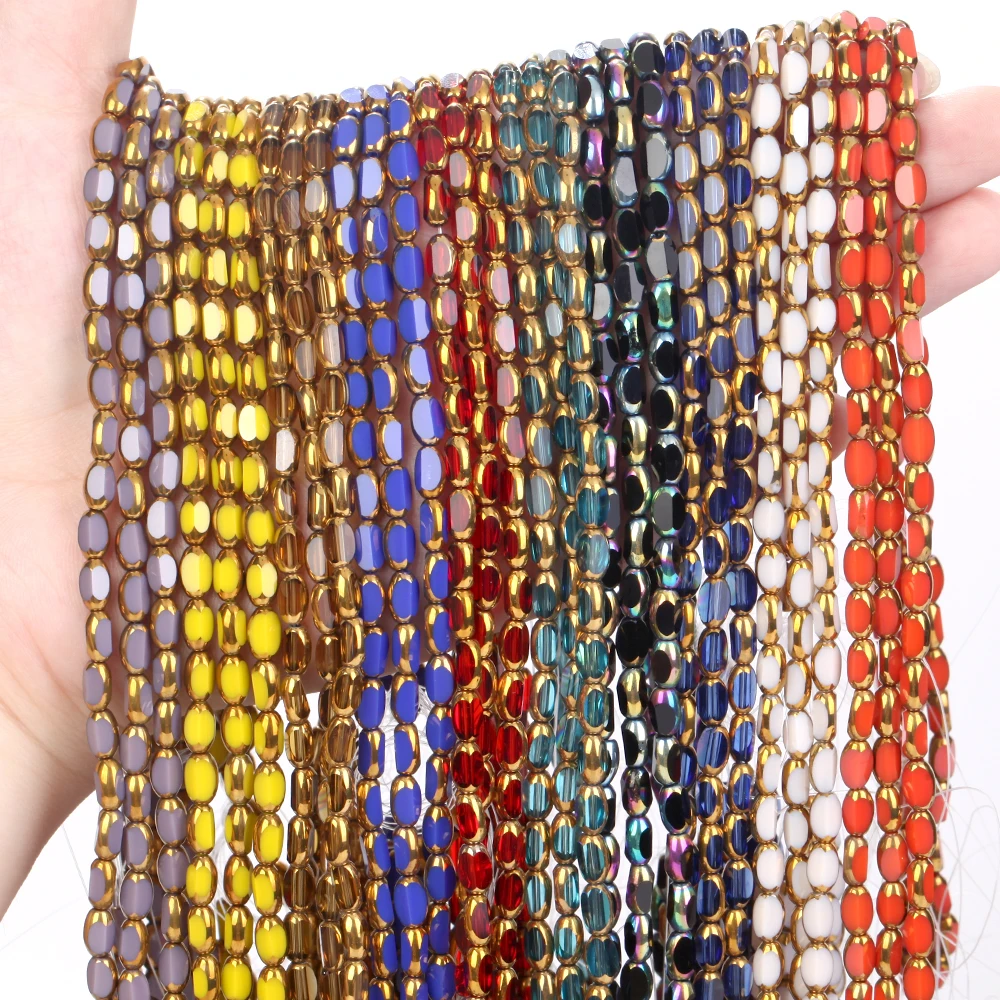 4x7mm Rice Shape Faceted Natural Crystals Glass Gold Stone Beads for Jewelry DIY Charm Bracelet Making Necklace Accessories 13''