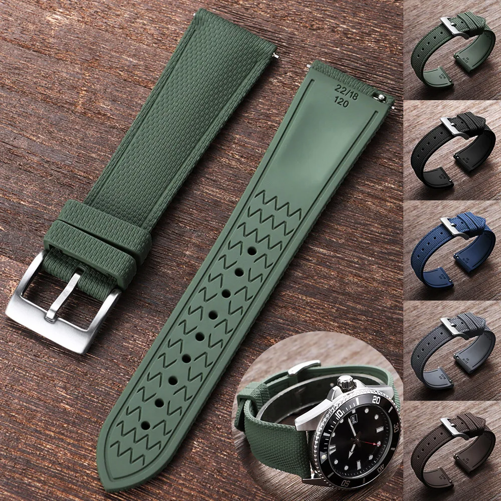 Bracelet de montre tressé en caoutchouc FKM 20mm 21mm 22mm à dégagement rapide pour Omega pour Seiko, bracelet de sport souple universel pour homme