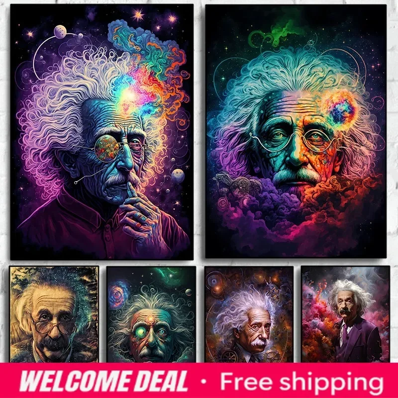 2026  Famous Physicist Albert Einstein Poster Abstract Graffiti Portrait Canvas Painting Wall Art for Living Room Home Decor