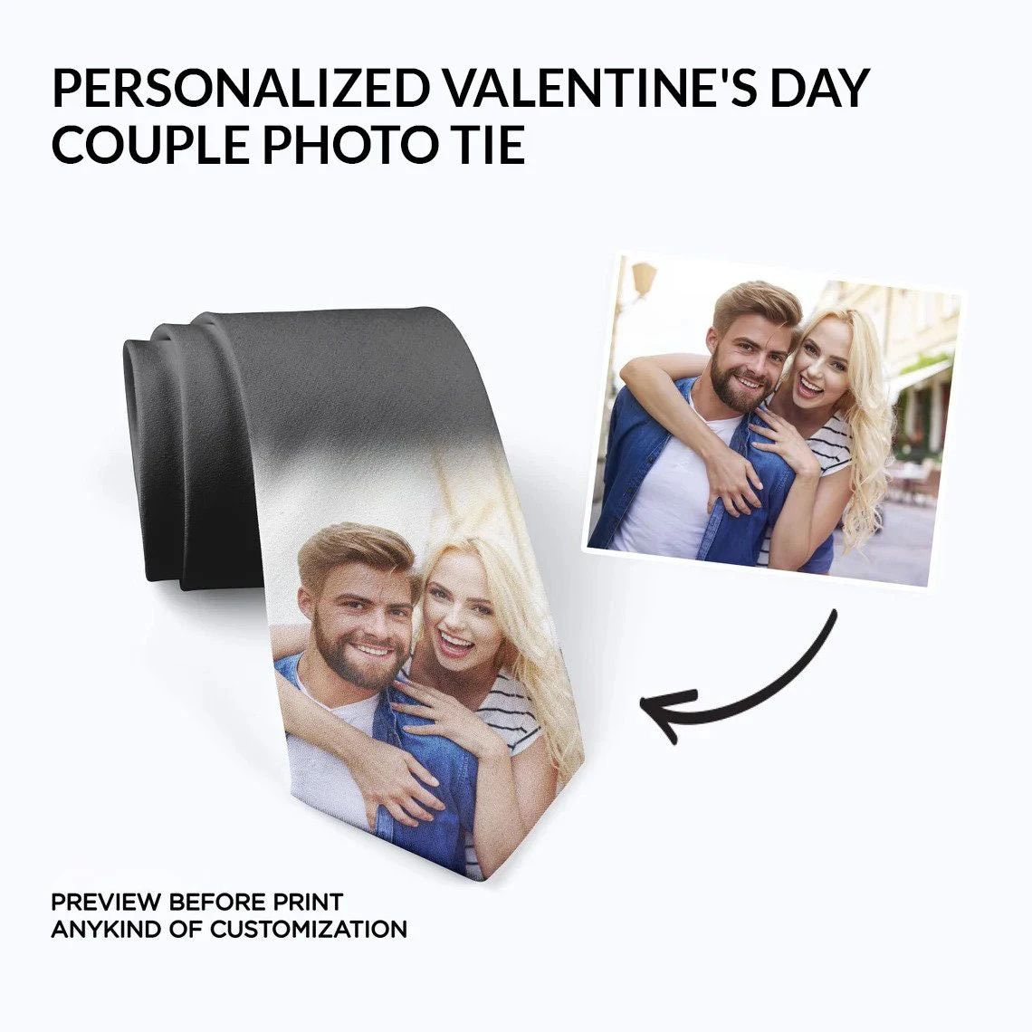 Personalized Valentine's Day Couple Photo Tie 8cm Wide Polyester Casual Party Wedding Men's Necktie Fun Shirt Accessories