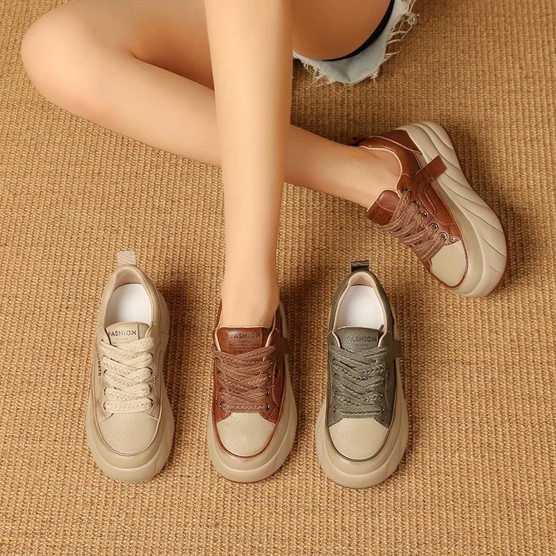 Autumn Thick Soled Sports Shoes for Women 2024 Fashion Platform Increase Sneakers Female Lace Up Casual Style Vulcanized Shoes