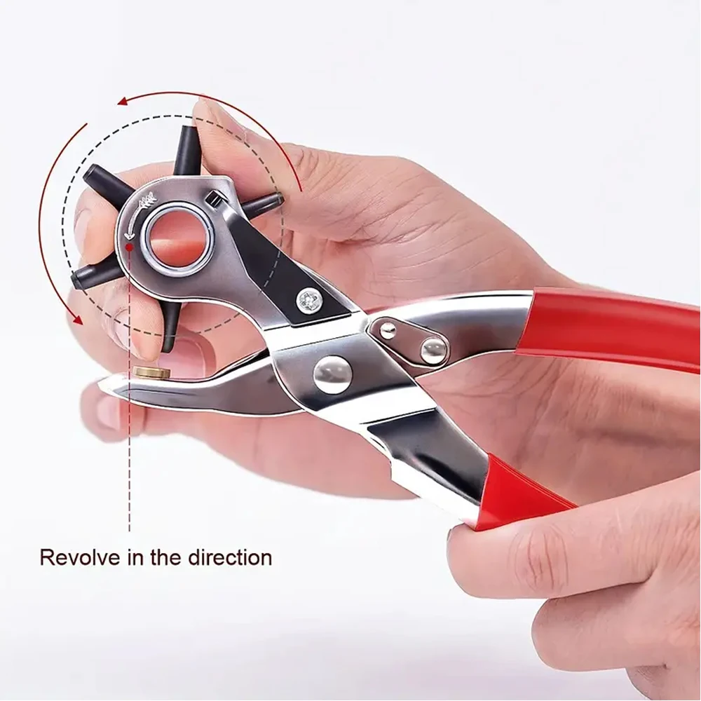 Multi Functional Leather Punching Tool Hole Making Revolving Punch Pliers For Leather Belts Eyelet Tool 6 Sizes Puncher