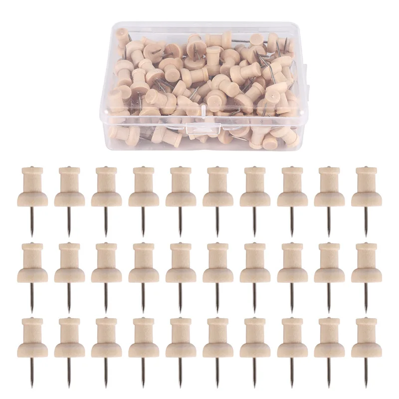 80Pcs H-Shape Wood Decorative Push Pins, Wood Head And Steel Needle Point Thumb Tacks For Photos, Maps And Cork Boards