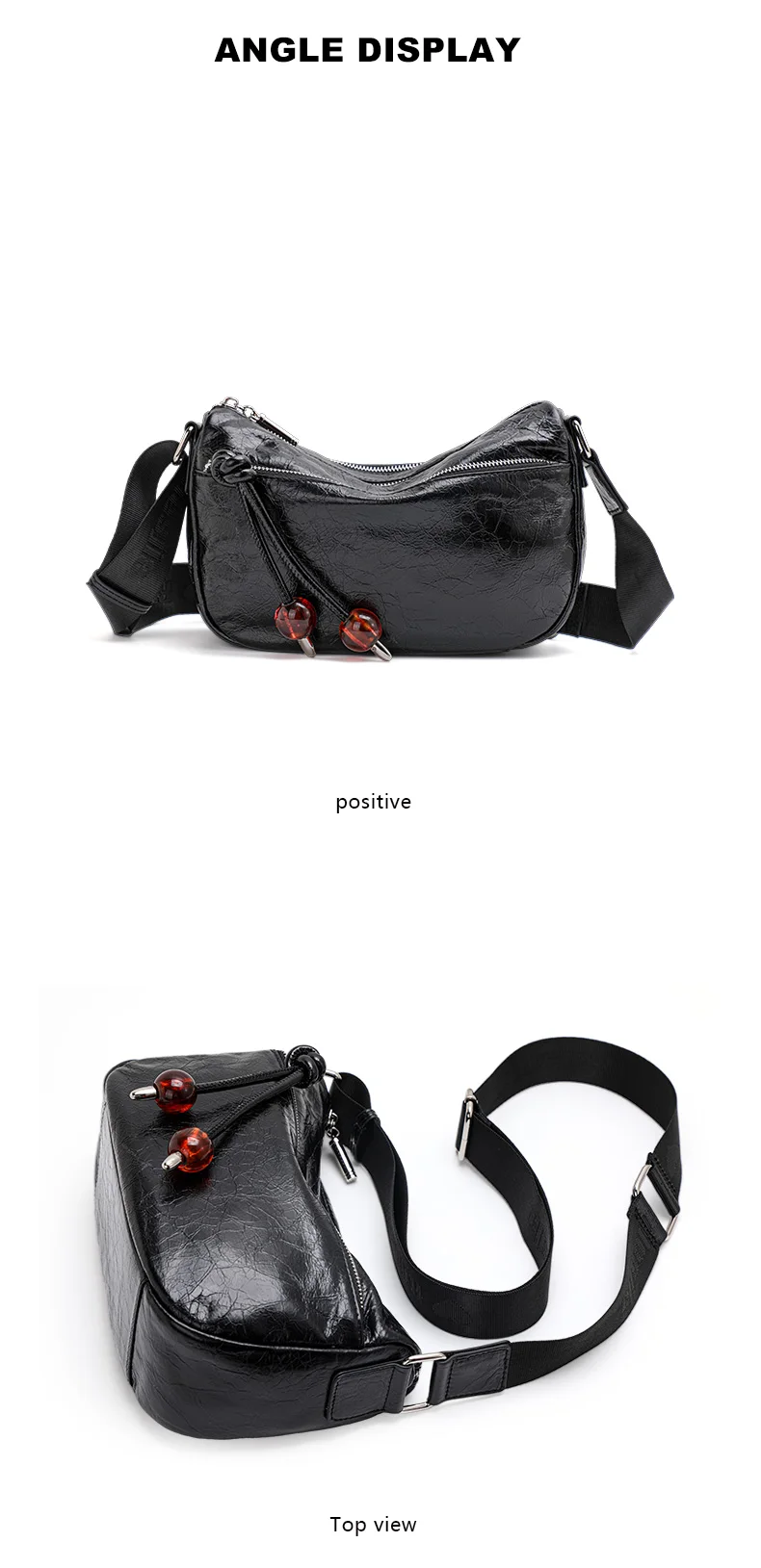 Damenmode-Handtasche mit Plissee-Textur, ultraweich, 100 % Rindsleder, verstellbare Schulter- und Umhängetasche – Detail 9