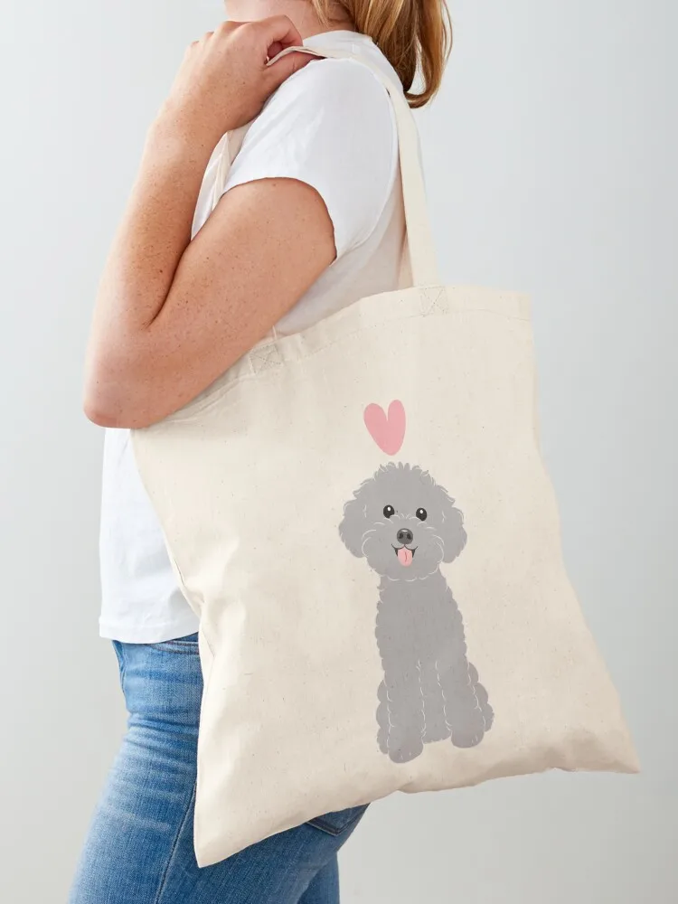 LOVE Silver Toy Poodle Tote Bag tote university hand bags Gift custom Canvas