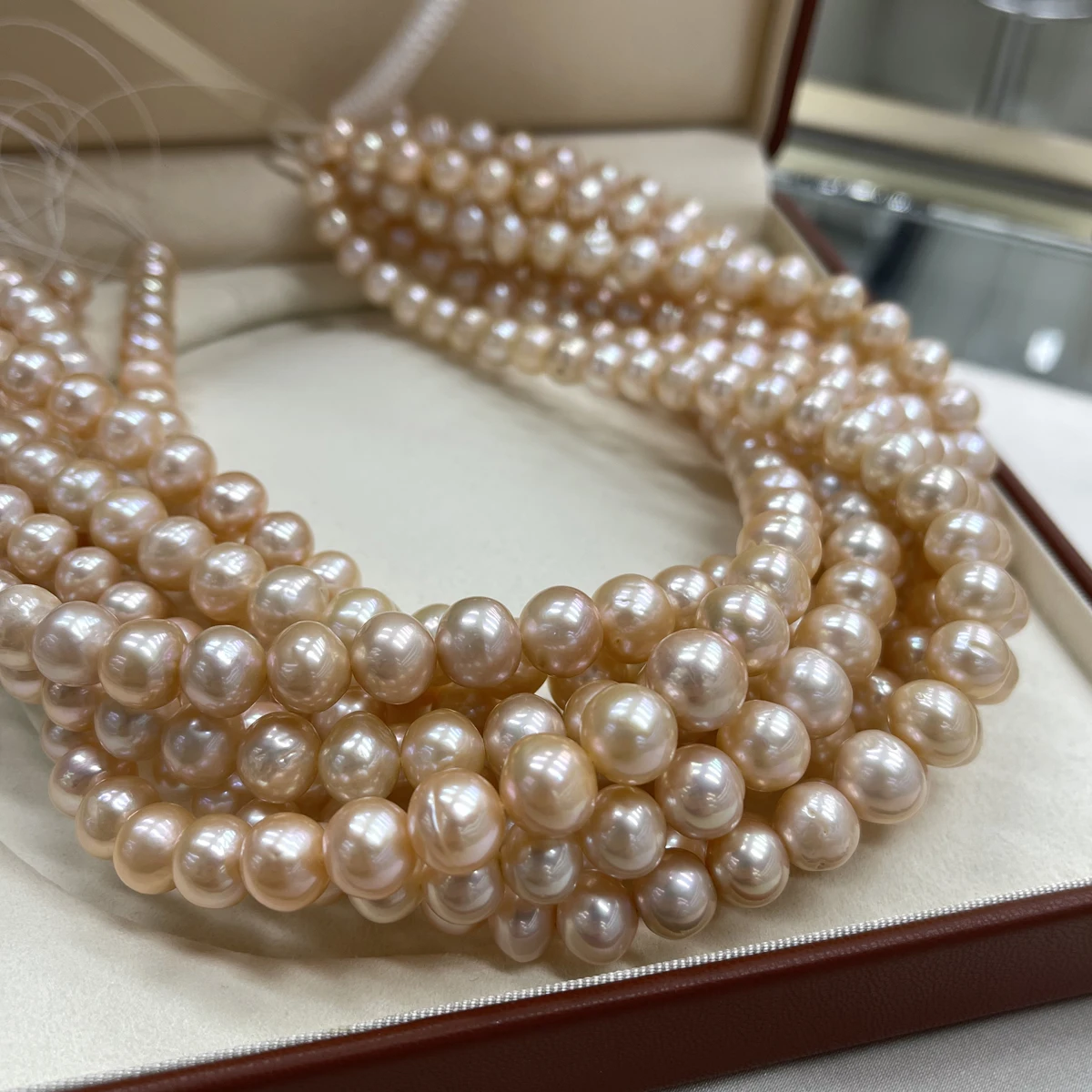 9–11mm High-quality Champagne-colored Natural Freshwater Near-round Pearls Beads for Jewelry Making DIY Necklaces Accessories