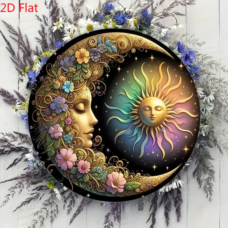 Mandala Art Style Sun and Moon Wall Plate-classic Design and Manufacture of Wooden Decorative Logo, 8x 8 Inches, Floral Pattern