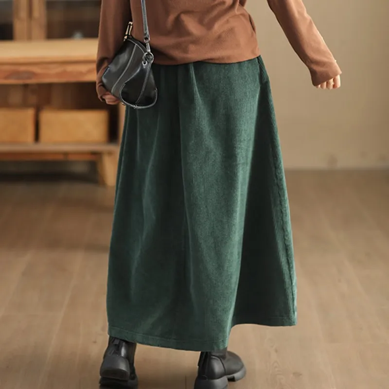 High Waist Corduroy Skirt Women New Arrival 2024 Autumn Vintage Style Solid Color Basics Female Casual Long Skirts B3967