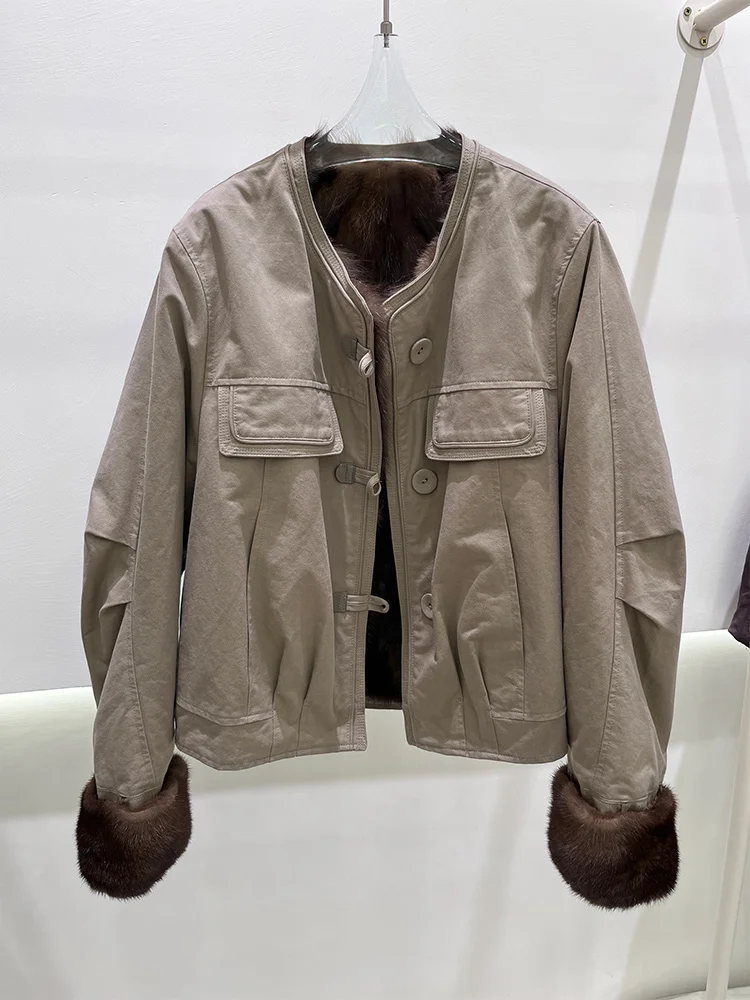 2025 Moda Inverno Caldo Lady Capispalla Vera Pelliccia Fodera Giubbotti Donna Genuino Naturale Sable Cappotto di Pelliccia di Visone Spessore