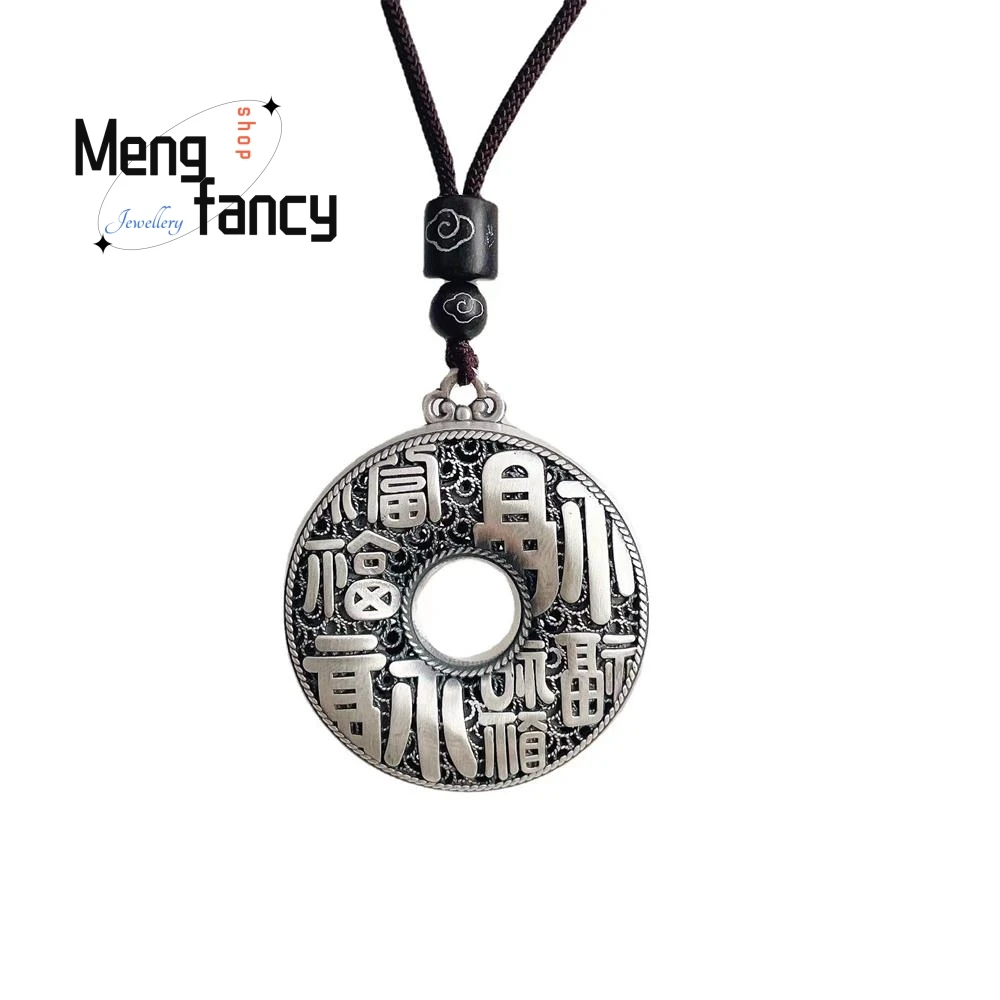 Pendentif bouton de paix rétro creux en argent regardé S30/10/2018, Filig123 Baifu, style ethnique vintage, bijoux fantaisie, cadeaux de vacances, mascottes