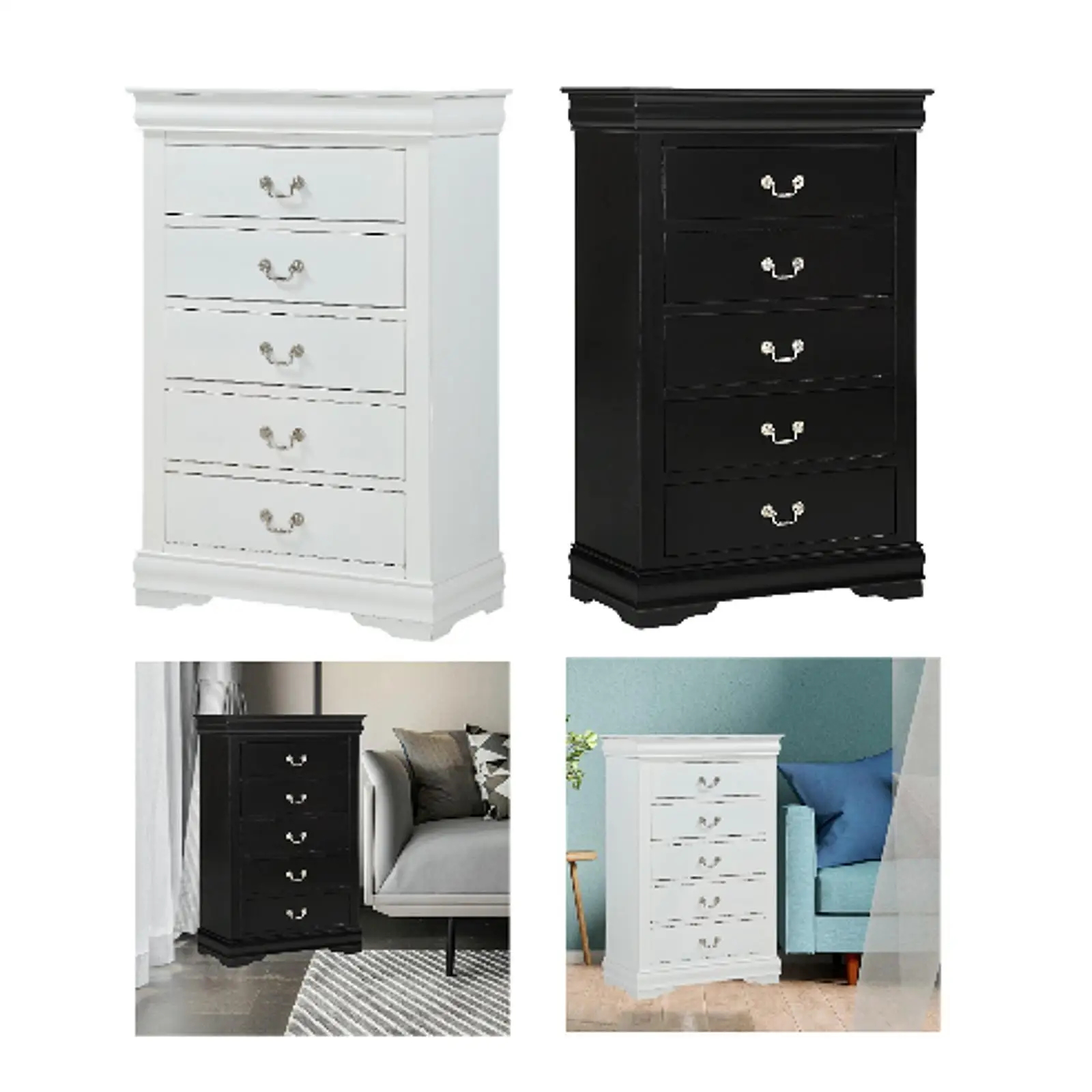 

5 Drawer Dresser Chest Solid Wood Storage Dressers Organizer for Hallway