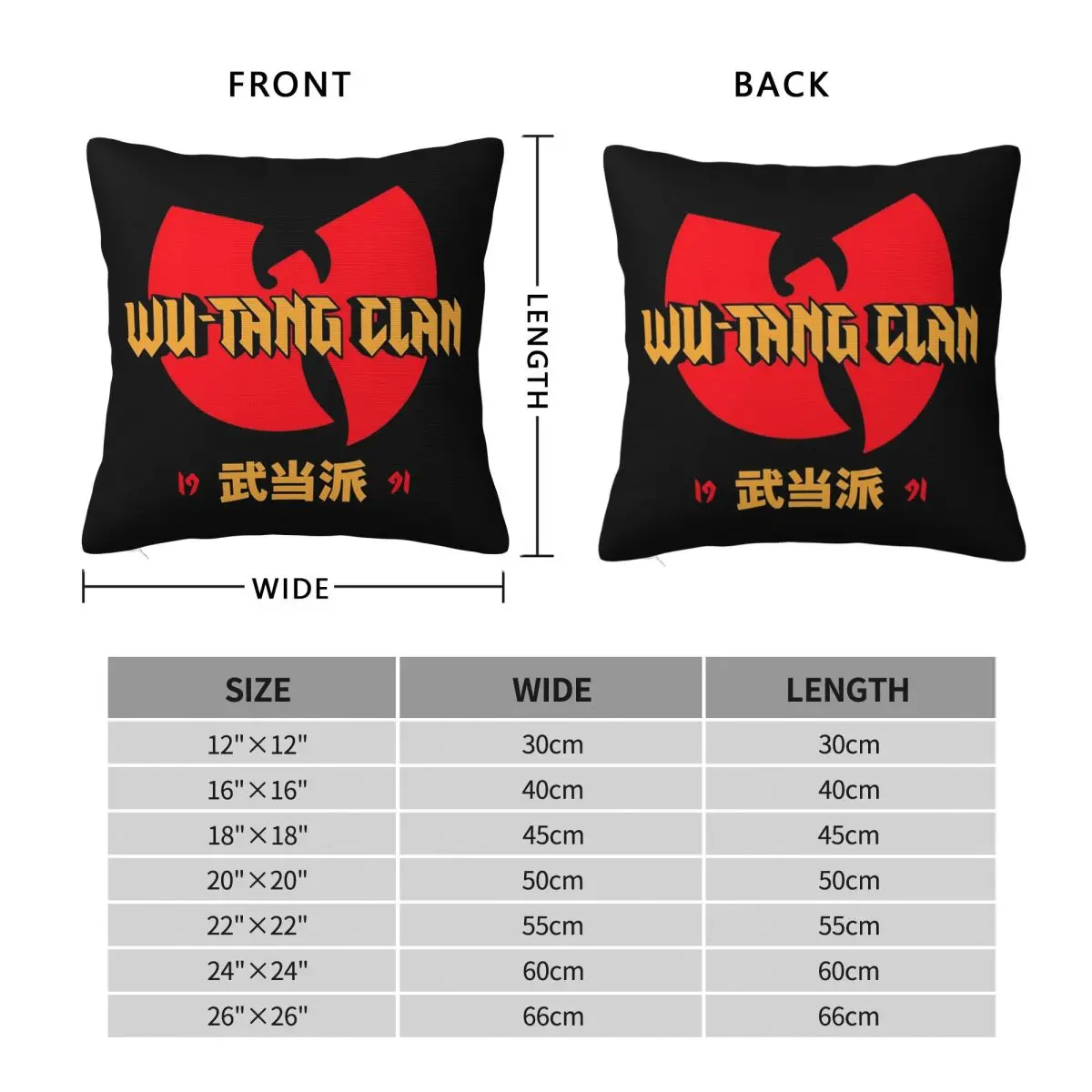 Wu Tang Clan Logo Square Pillowcase Cushion Cover Pillow Case Throw Pillow Cover for Home Sofa Living Room