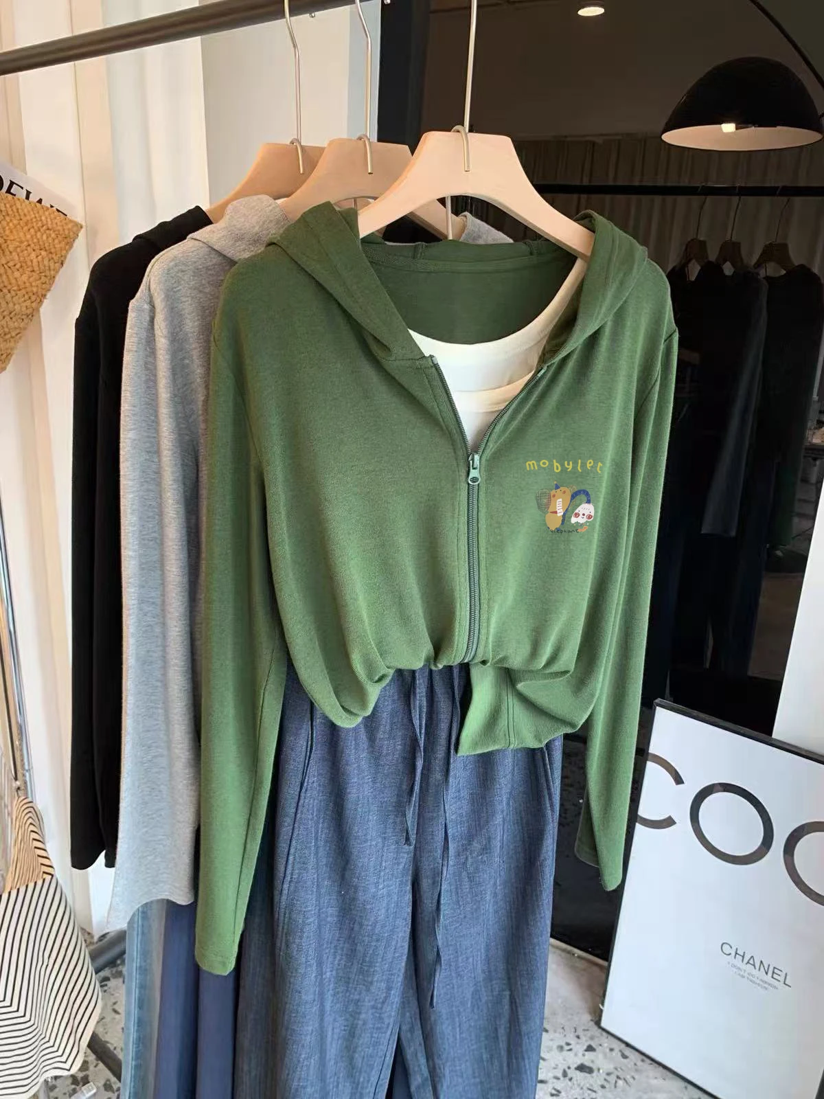 Mussel Cashmere Hoodie Women's Fashionable Double Zipper Warm Outerwear Spring Autumn Winter Korean Style Long Sleeve Shirt