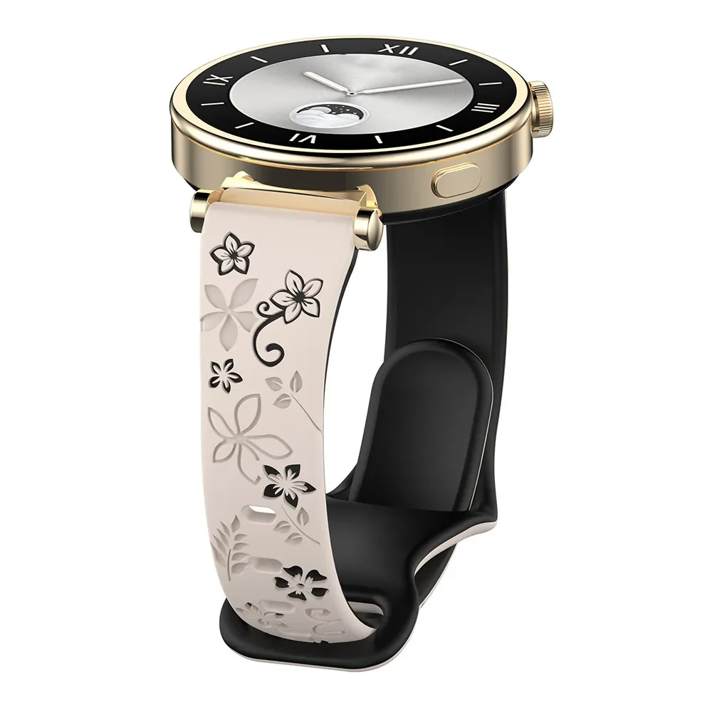 18mm 20 22mm 女性用シリコン刻印ブレスレット Huawei GT5/GT4 41mm GT5Pro 46mm バンド用 Samsung Galaxy FE 7 6 40mm 44mm ストラップ用