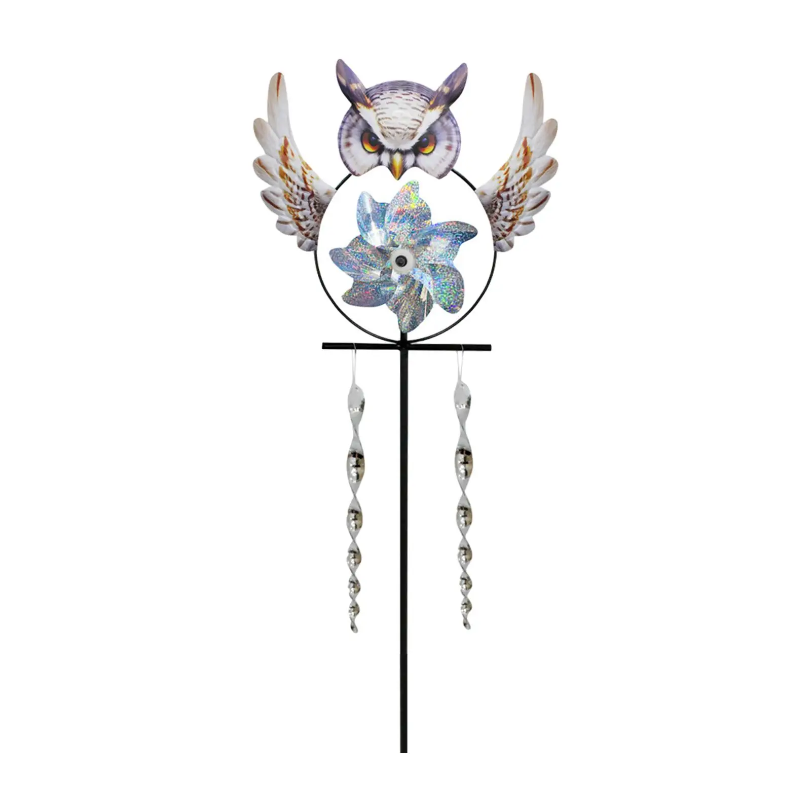 

Yard Owl Figurine Wind Pinwheel with Stake Reflective Decoration Bird Deterrent