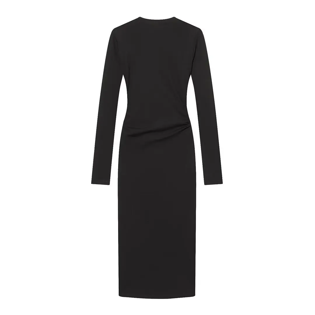 

Jenny&Dave 2026 Spring Minimalist Office Ladies Black Midi Dress V-neck Dress Elegant Party Dresses Vestidos Womens Dresses Tops