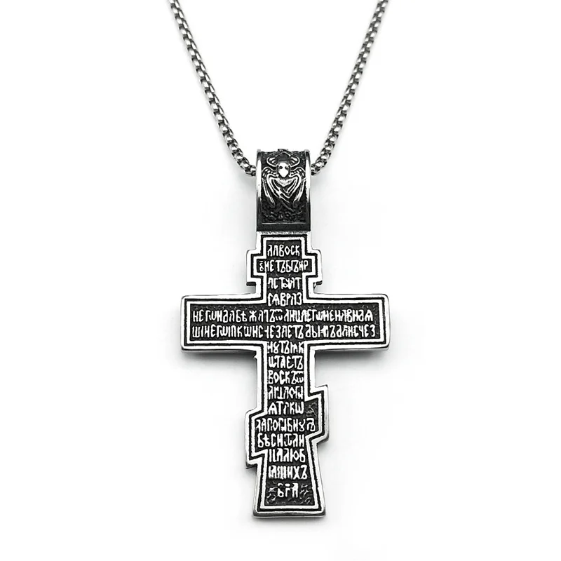 Orthodox Icon Cross Statue Crucifix Pendant Necklace for Women Men Stainless Steel Silver Color Male Chain Necklaces Jewelry