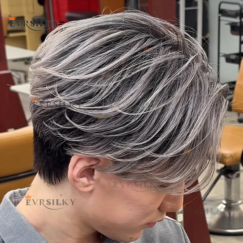 1B65 1B80 ไรผมธรรมชาติ สีดำเทา 1B50 ทนทาน 0.1 มม. ผิวบางแบบฉีด สีน้ำตาล ทูพีสำหรับผู้ชาย ระบบผมแท้ ชิ้นผมเสริม