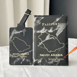 2pcs/set Saudi Arabia Map Passport Cover Case And Luggage Tag Set Travel Passport Holder Women Men Travel Accessories