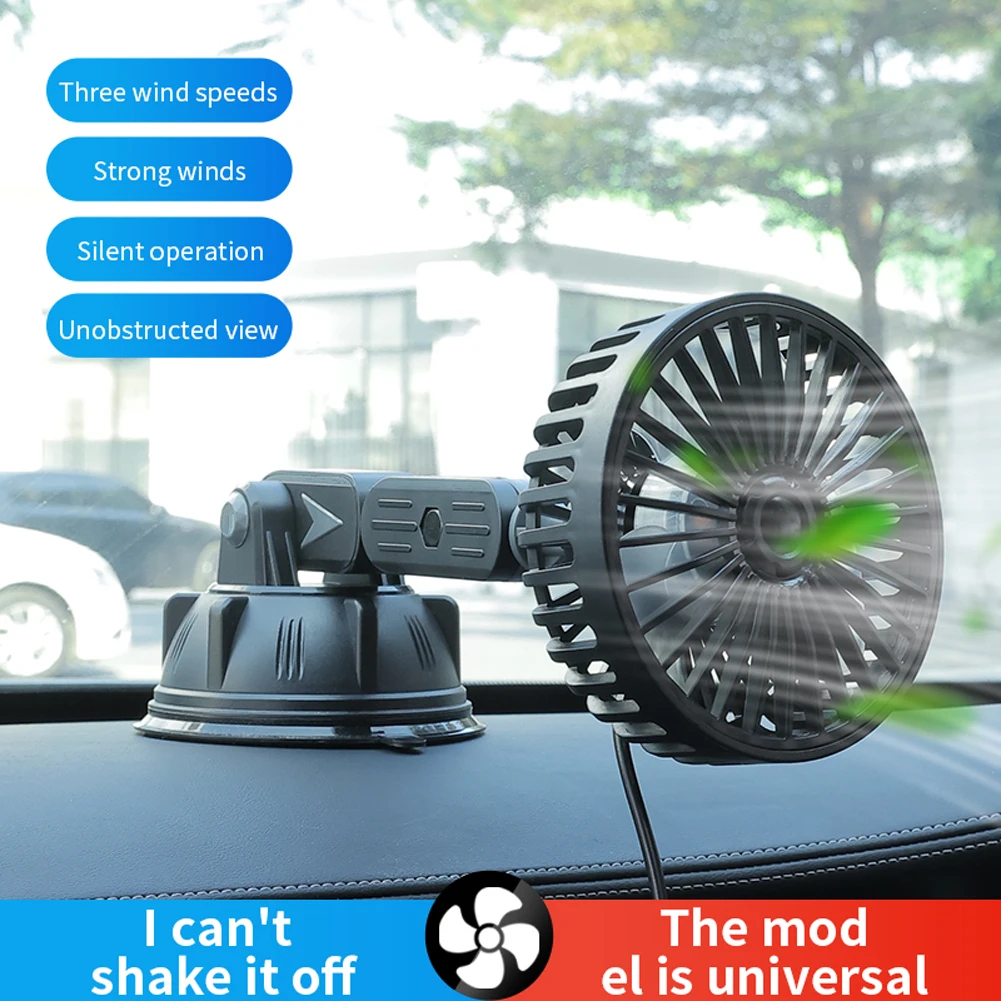 Suction Cup Electric Car Fan 360 Degree Rotatable Car Windshield Fan USB Operated Car Air Cooler for Truck SUV Sedan RV Van Boat