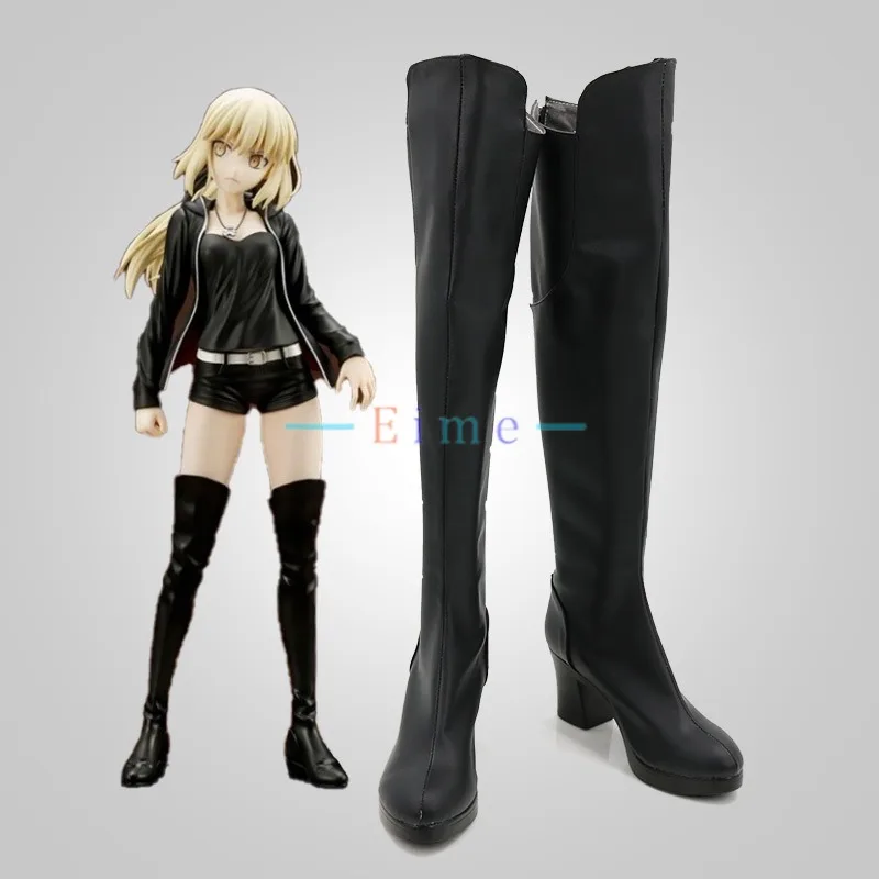 

FGO Alter Обувь для косплея Сабля Сексуальные черные сапоги выше колена для косплея Аксессуары Хэллоуин Карнавальные сапоги до бедра на заказ