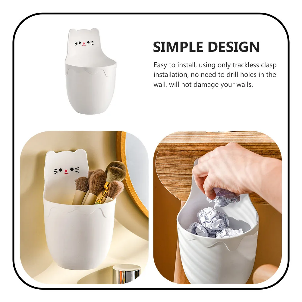 Wall Hanging Storage Cylinder Cartoon Cat Design No Drilling Multi Functional Organizer Box for Office Desk Cosmetics Jewelry