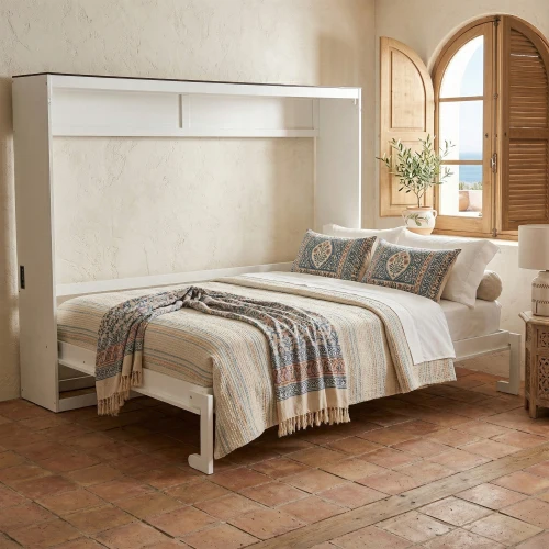 

# Murphy Bed Wall Bed With Storage Modern Design Wood Frame & USB Port White