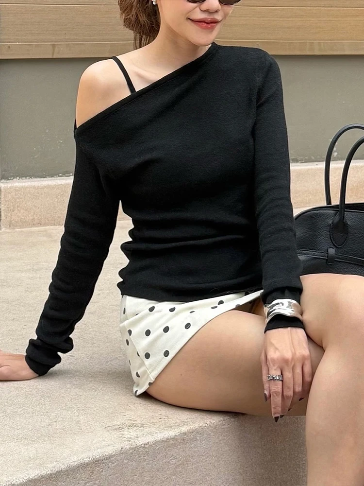 

Nibber Slanted Collar t-Shirts Women Long Sleeves Irregular Hem Thin Solid Casuals Fit Comfortable Commute Basis Classic Tops