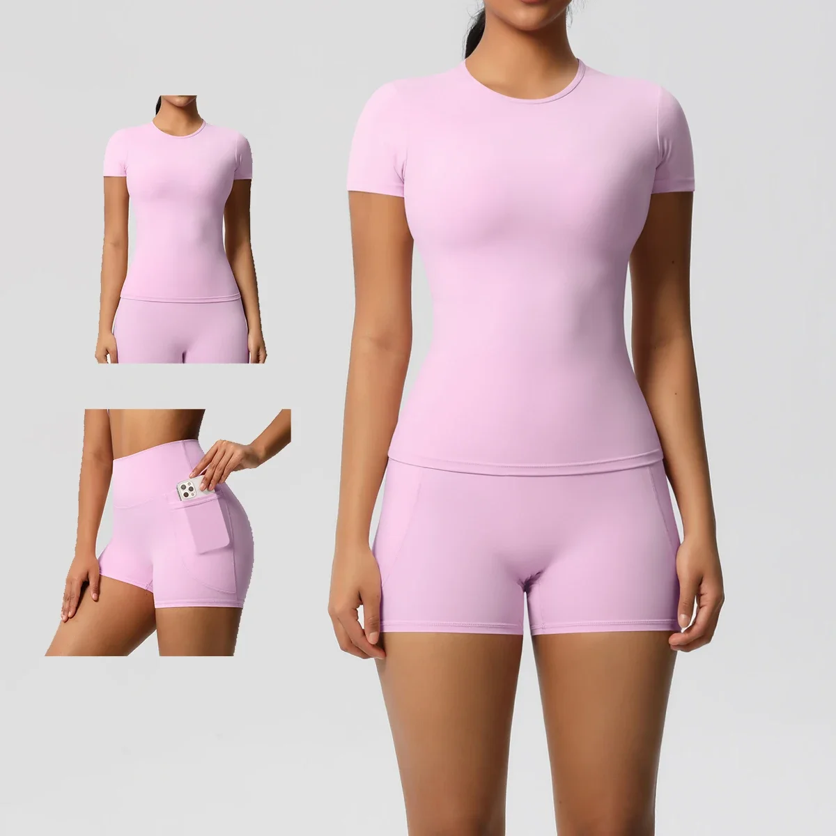 

Комплект для йоги из 2 предметов, спортивная одежда, спортивная одежда с карманами, костюмы для йоги для женщин, укороченный топ с короткими рукавами для фитнеса, спортивные костюмы, спортивный бюстгальтер для спортзала