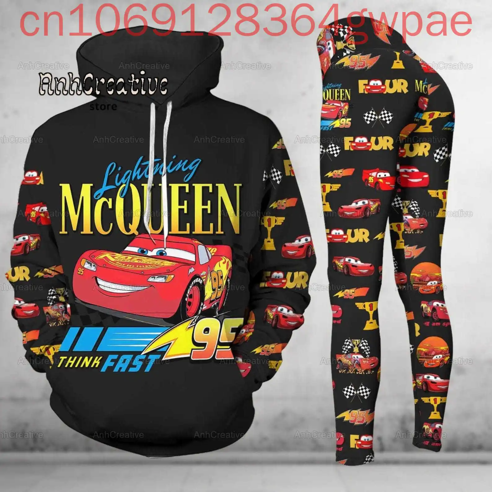 Женский комплект леггинсов с 3D капюшоном Disney Cars Lightning McQueen, повседневные женские штаны для йоги Baby Yoda, толстовка, модный спортивный костюм