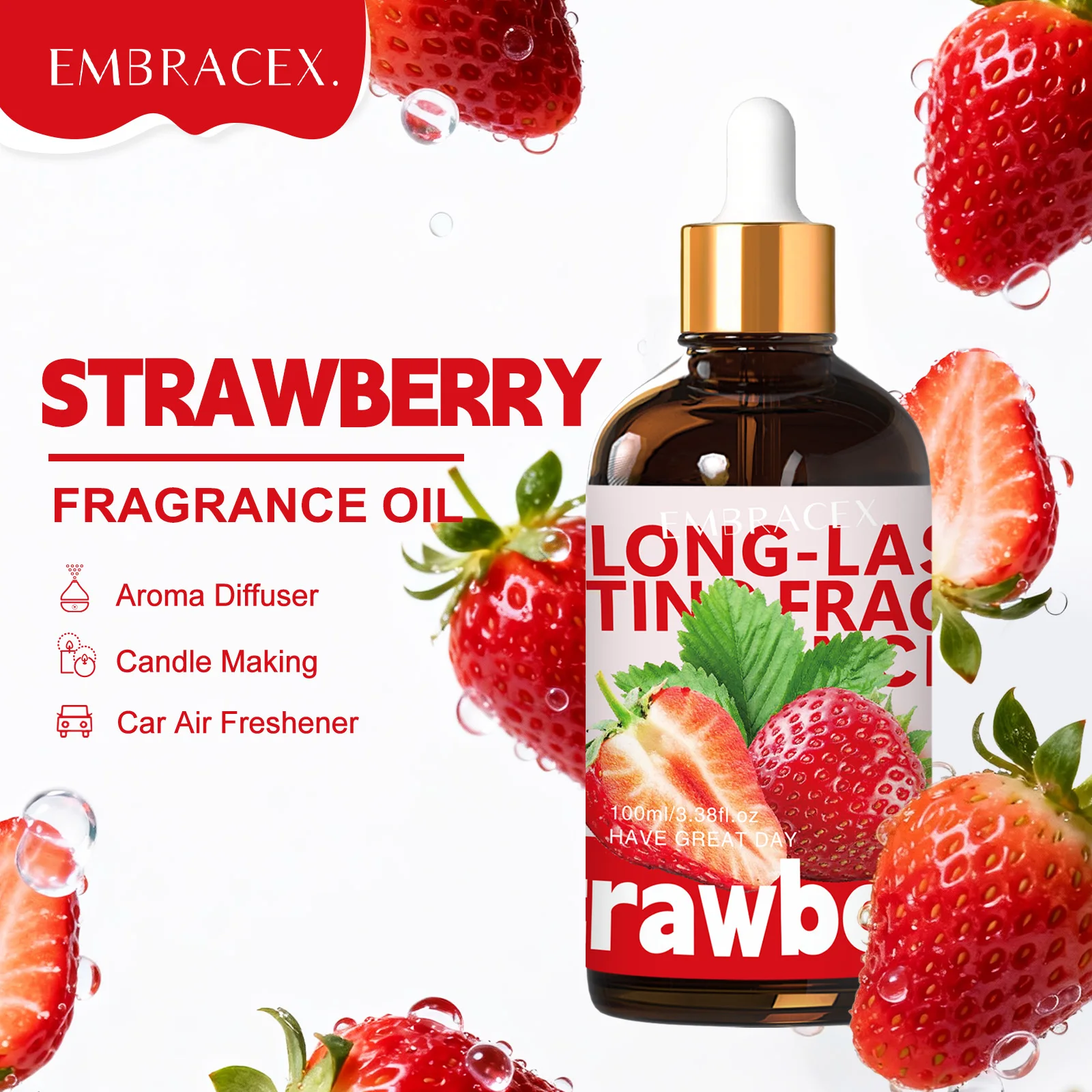 100ml Strawberry Fragrance Oil Odor‑Neutralizing Aroma Oil Candle Making Humidifier Diffuser Car Air Freshener Gift
